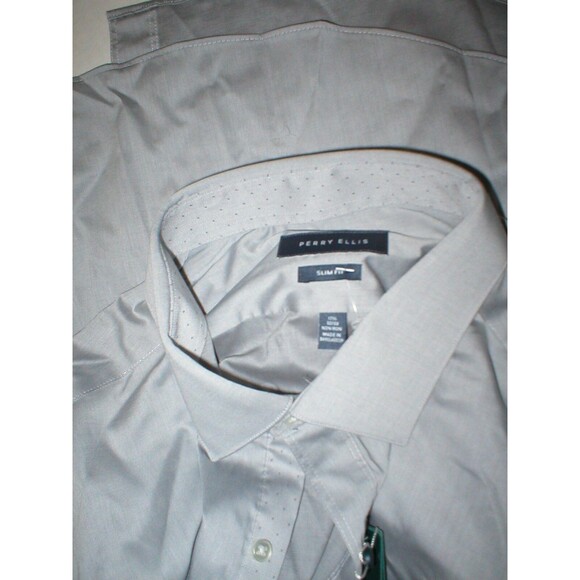 New NWT Mens Button Down Shirt 16.5 M Light Gray Perry Ellis Cotton Stretch - Picture 6 of 6